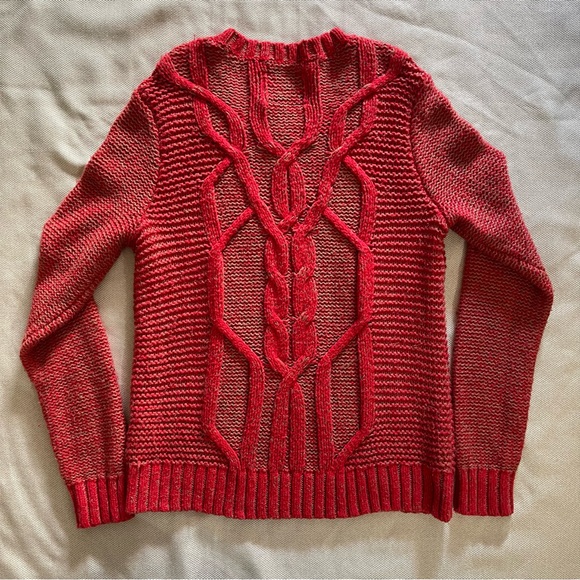 Abercrombie & Fitch Red Cable Knit Pullover Sweater Women’s Size M Cozy Winter - Picture 2 of 9